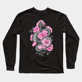 Snake and pink roses Long Sleeve T-Shirt